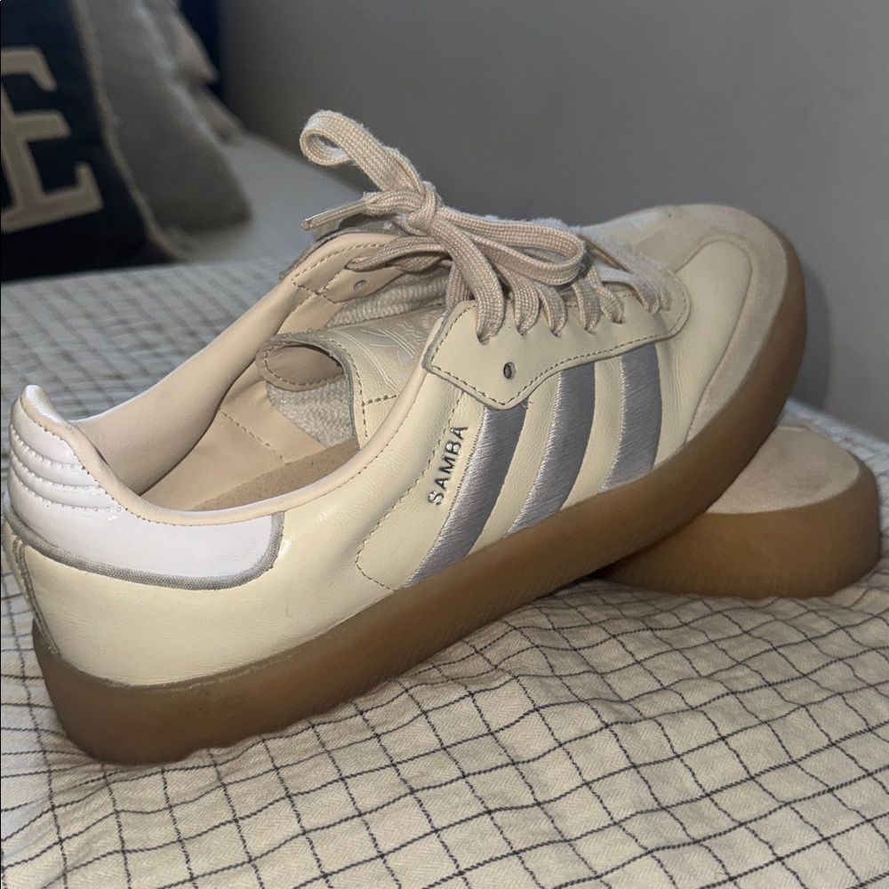 White and Tan samba Sneakers with Gum Sole